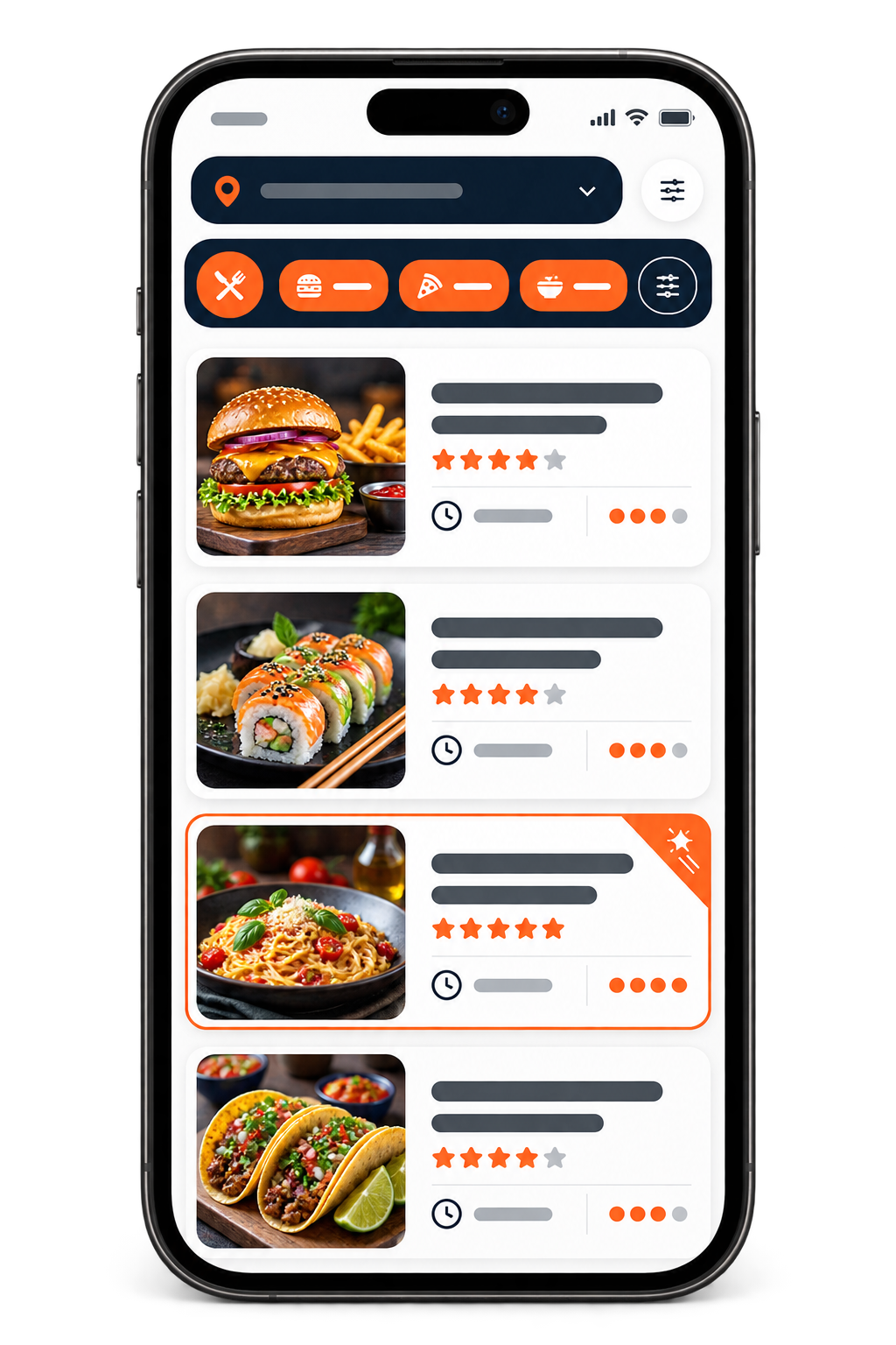Pantalla de comercios de la app cliente RIDEX